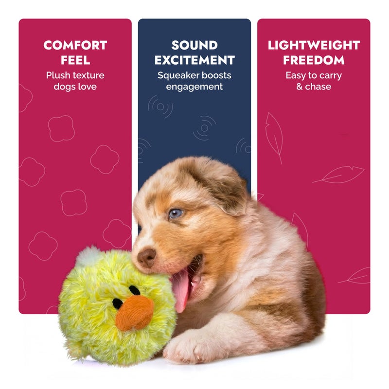 Pet Lou DOG'Z 4 Inch EZ Squeaky Chick Dog Plush Toy, Stuffing-Free Soft Plush, Durable Bouncy Squeaker Ball, Floats in Water, for Small & Medium Dogs, Yellow - Image 3